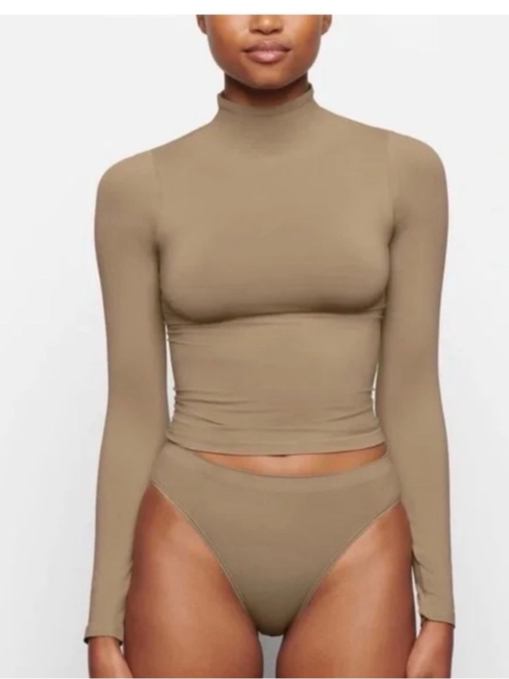 SKIMS Long Sleeve High Neck Crop Top - Taupe